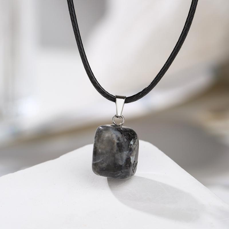 Natural Chakra Crystal Pendant Necklace High Quality Polished Assorted Stones Black Leather Rope Jewelry Gift for Yoga Enthusiasts
