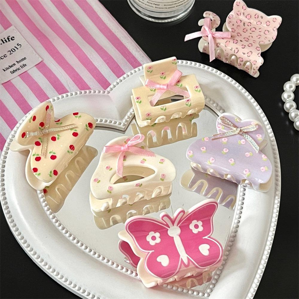 Bowknot Hair Claw Acetate Hair Clip Elegant Ponytail Clips  Women Girls