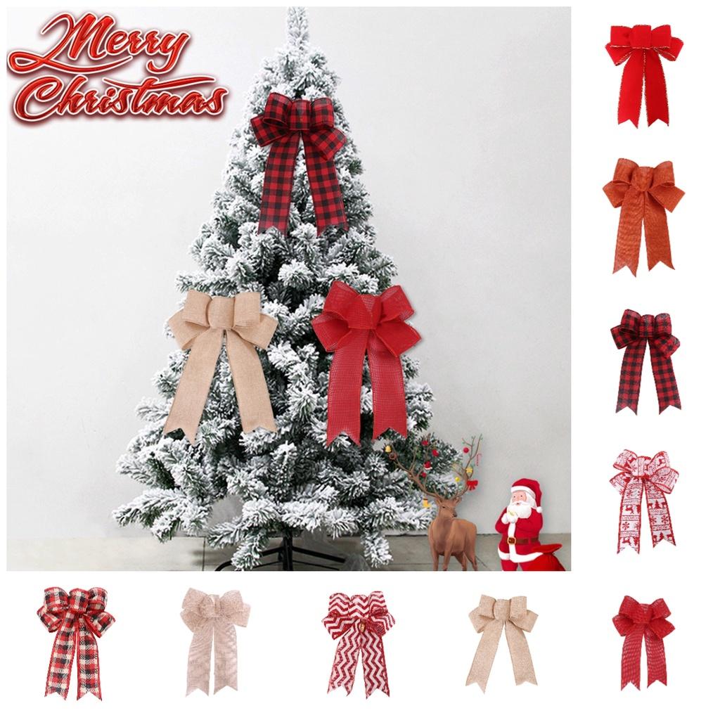 Christmas Tree Accessories Red Velvet Striped Bow Festive Decoration