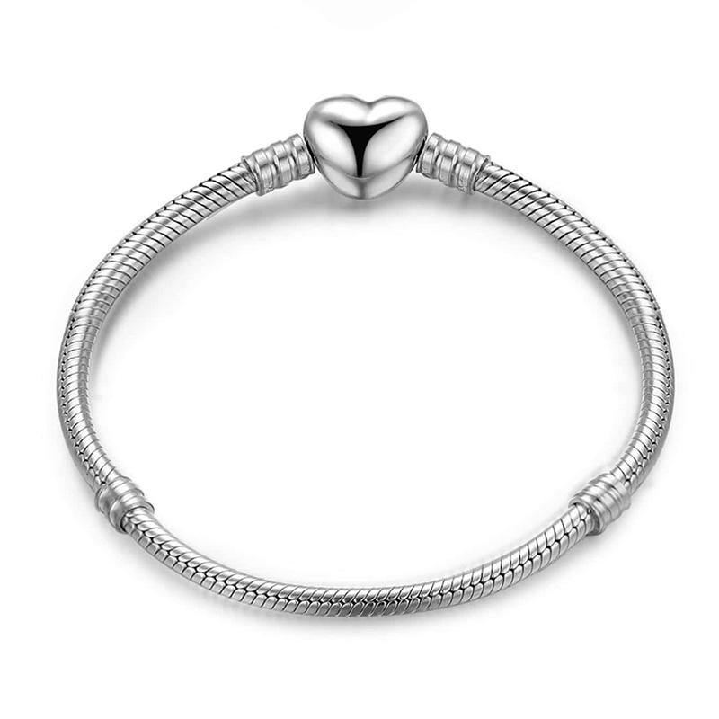 925 Sterling Silver Zircon Love Heart Sweet Bracelet DIY Bead Making Fit Original Bracelets Fine Jewelry Gift