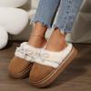 Fashion Elegant Glitter Bowknot Furry Mules Slippers Women 2025 Winter Soft Thick Bottom Indoor Slippers Fashion Faux Fur Slippers
