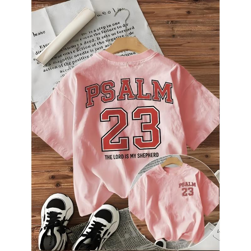 Zomer Crew Neck T-shirt met Korte Mouwen voor Kinderen met PSALM Letter & Nummer 23 Print