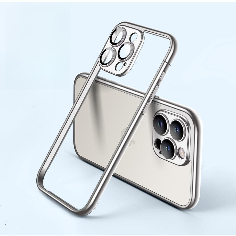 

Гальваническая рамка, подходящая для чехла для мобильного телефона Apple 15, охлаждение iPhone 14 13 с пленочным покрытием для объектива 12pro max Полный комплект Apple 12Promax серебряный