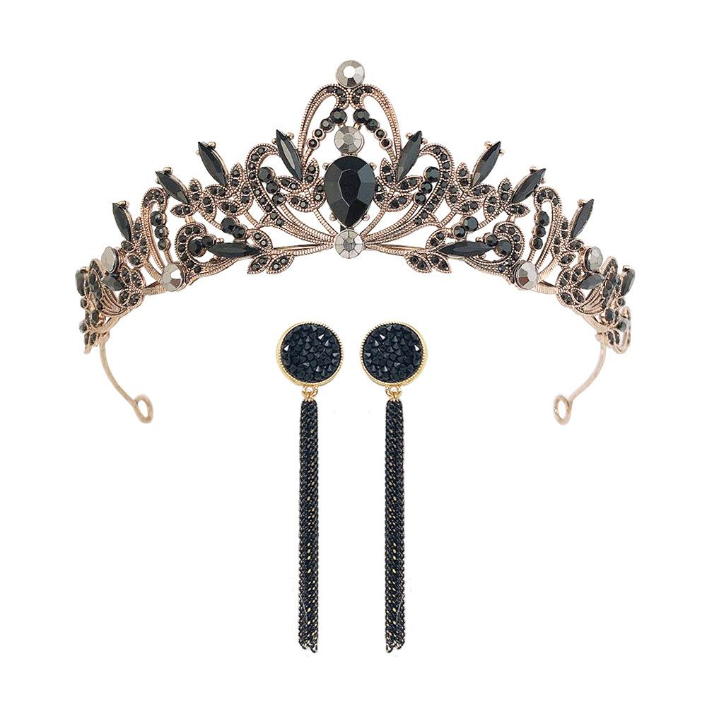 Baroque Retro Black Luxury Crown Bridal Tiara Wedding Dress Birthday Crown