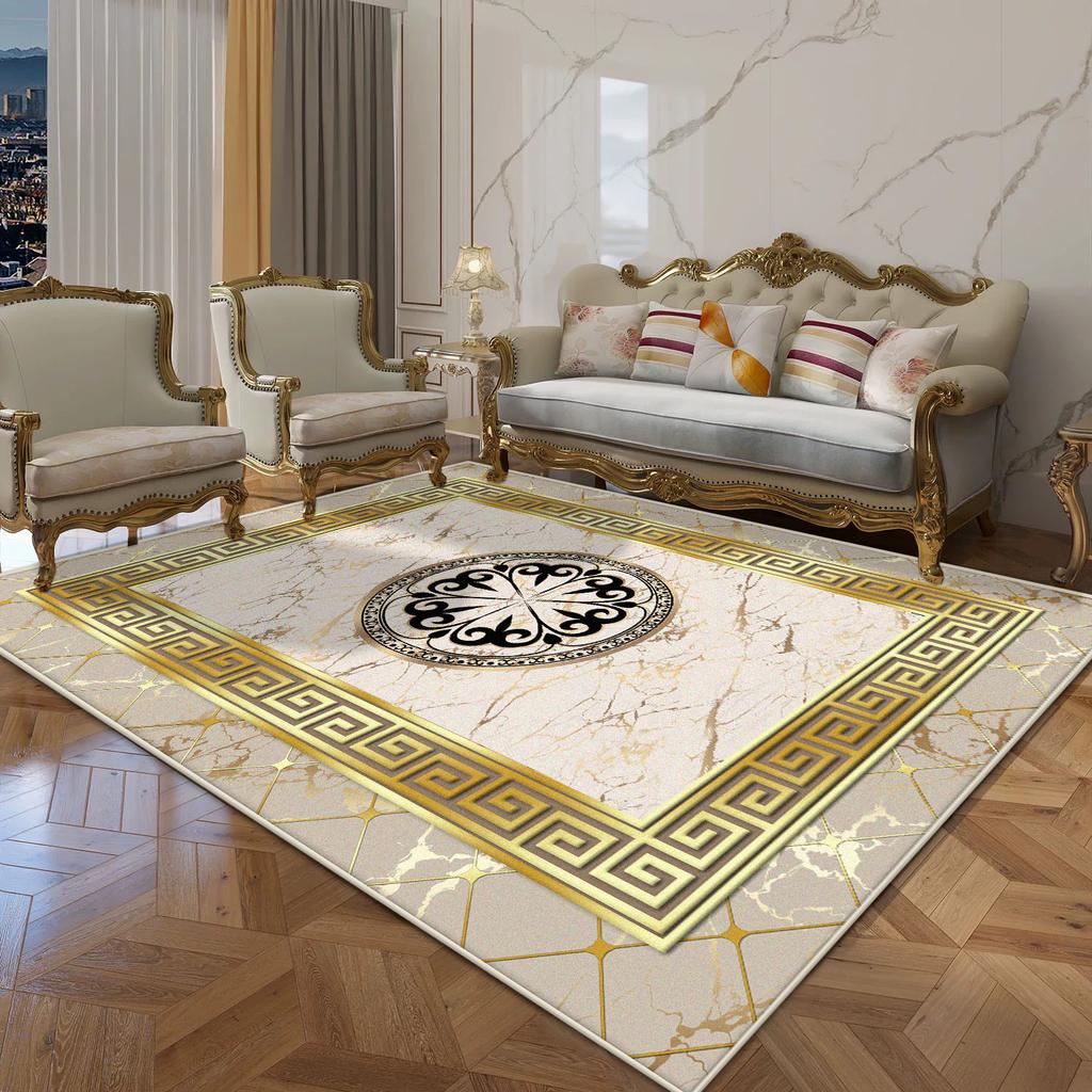 Golden Geometric CARPET FOR LIVE ROOM Decoration Home Sofa Fluffy Plush Rug Luxury Bedroom Bedside Soft Floor Mat Customizable