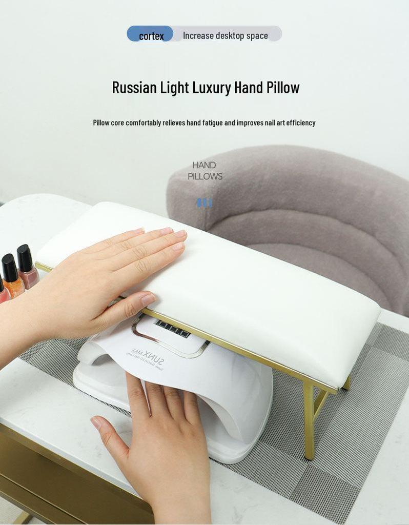 Elevated Manicure Hand Rest Set with Iron Art, Leather, and Non-Slip Pad - Fits Manicure Lamp