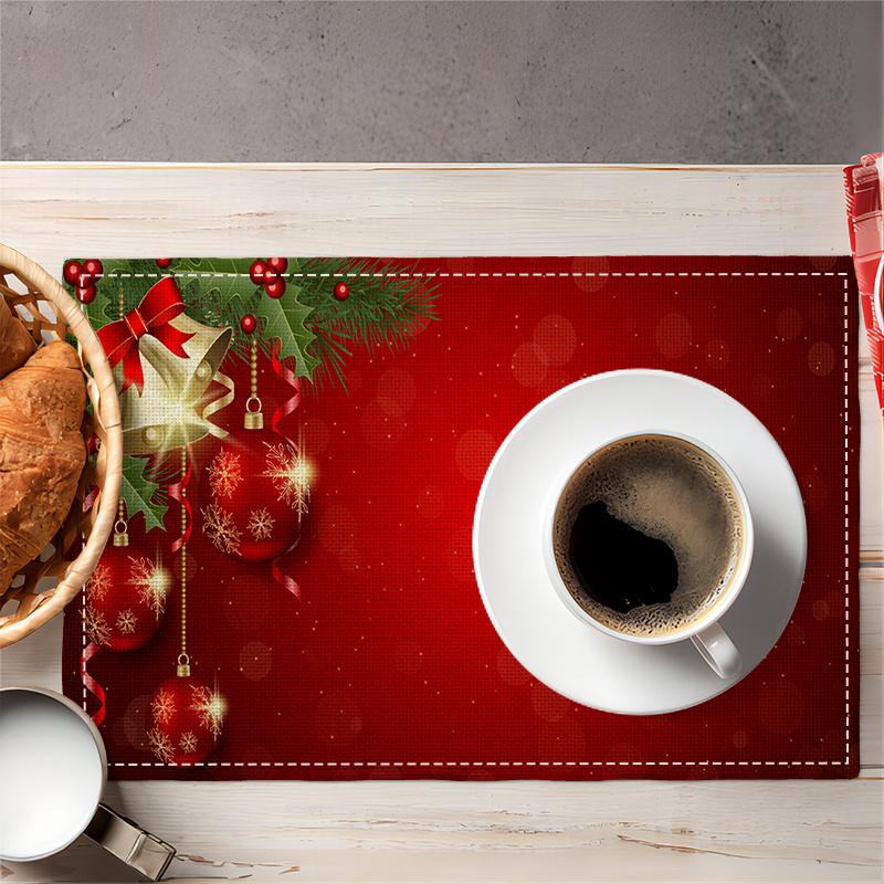 4pcs Christmas Placemat Set, Featuring Festive Designs, Stylish Printed Table Mats Suitable for Dining Tables, Kitchens, Parties, And Home Decor