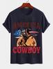 2026 New Pure Cotton Tshirt American Vintage Distressed Denim Horse Riding Print Summer Casual Loose Round Neck Top