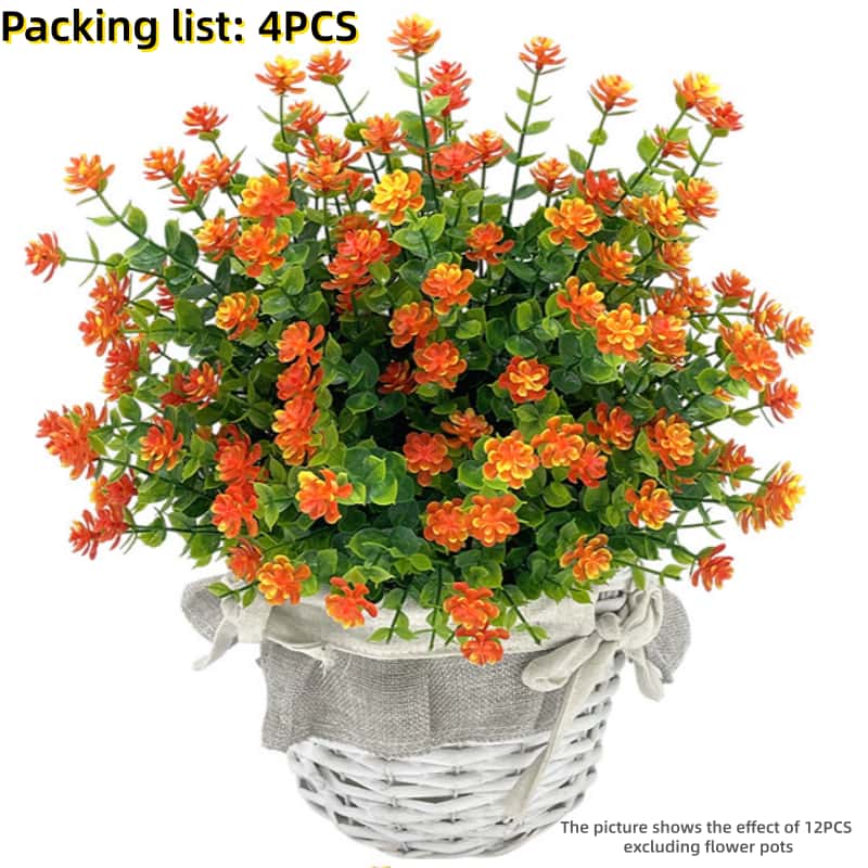 4/8 шт. Устойчивый к УФ-излучению Искусственный Букет Эвкалипта и Цветков Камелии Реалистичная Имитация Зелени для Дома, Свадьбы, Декора Помещений и Улицы оранжевый