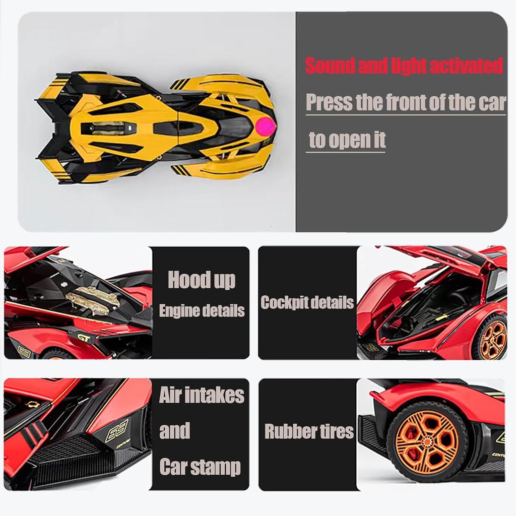 1/32 Toy Cars Lambo V12 Race Car Toys Model Die-cast Pull Back Model with Sound and Light Toy Vehicle for 3+Year Old Boys Festival Gift Car
