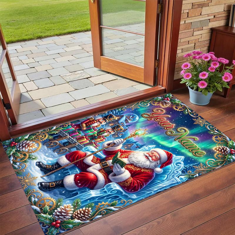 Christmas Custom Name Printed Square Area Rug Soft Non Slip Floor Carpet For Bedroom Holiday Gift