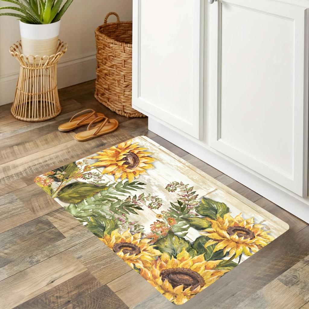 Vintage Sunflower Kitchen Sponge Mat Anti-Slip Hallway Balcon Carpet Laundry Floor Mat, Entrance Doormat For Hallway Laundry