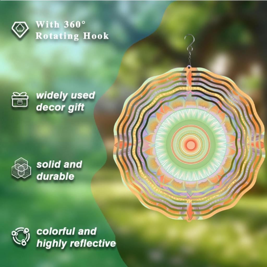 10 Zoll Böhmisches Mandala Windspiel Metall Gartendekor mit 360° drehbarem Haken Keine Batterie erforderlich Perfektes Geschenk für Außen Terrasse Hof