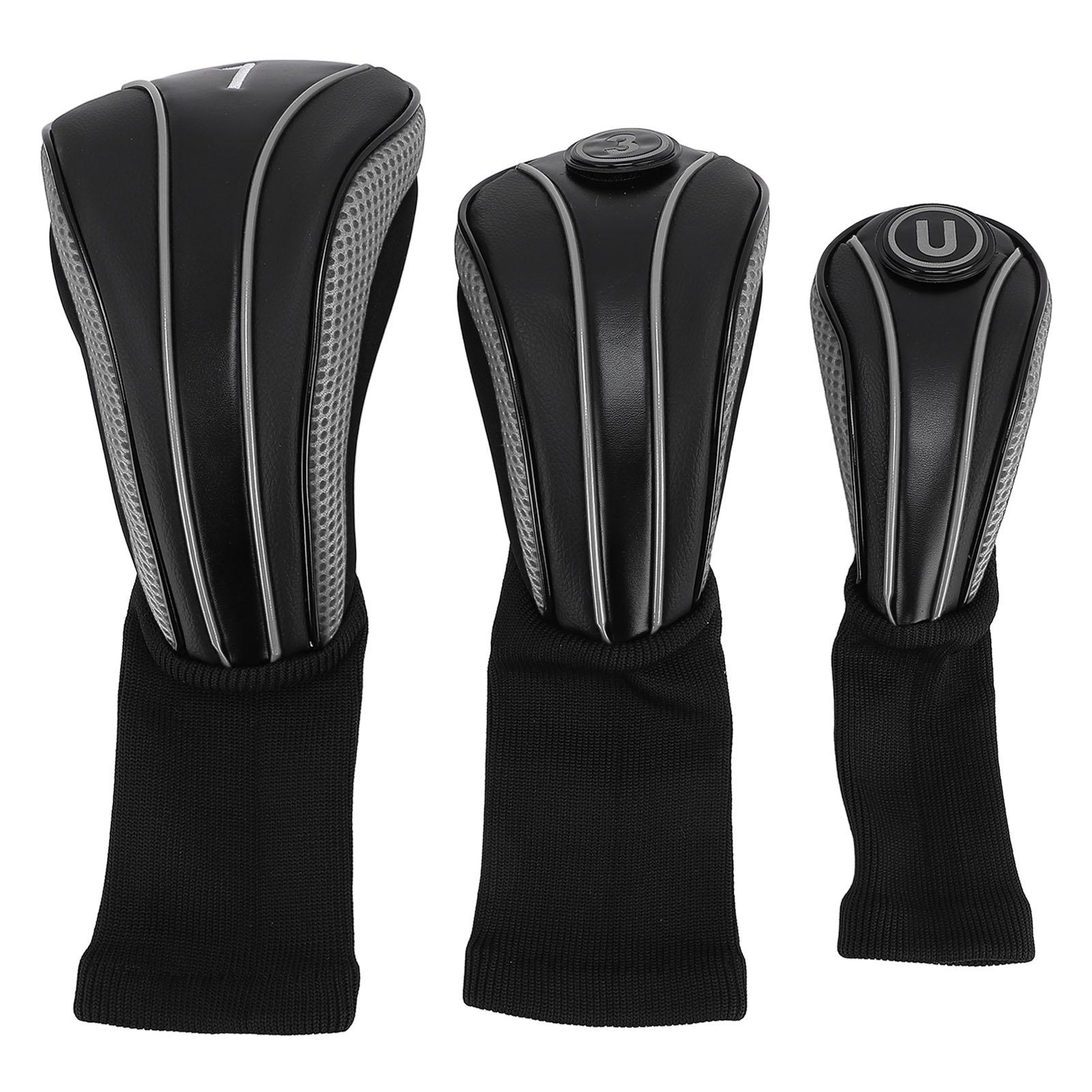 3 шт. Чехол для головки клюшки со сменными номерными табличками, длинная горловина, устойчивый к царапинам, дышащий ПУ чехол для головки клюшки чёрный/серебряный