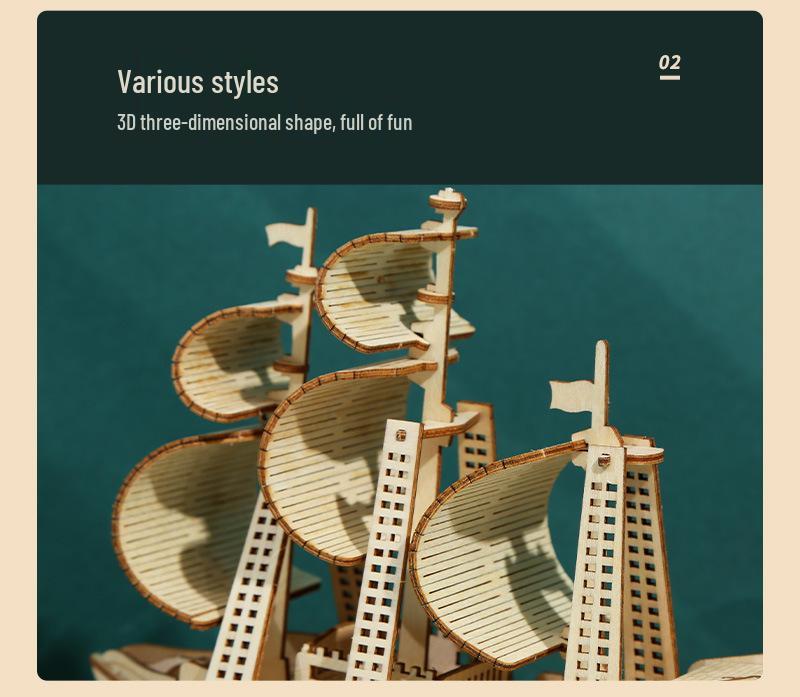 3D Creative Ocean Sailing Ship Puzzle - Educational DIY Toy for Kids