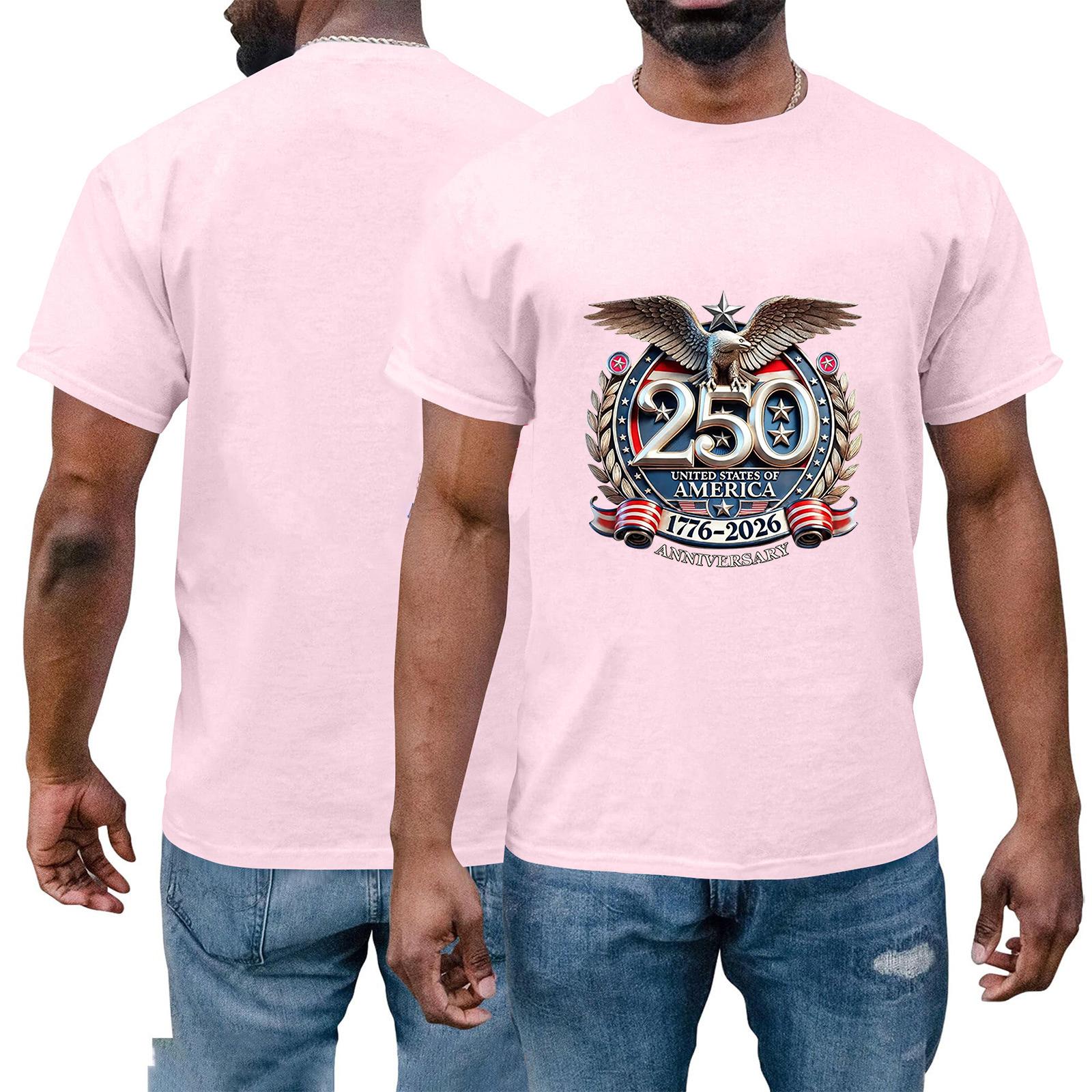 Men s And Women s Same Short-sleeved Casual Everyday Independence Day Printed Short-sleeved Shirt XXXL розовый