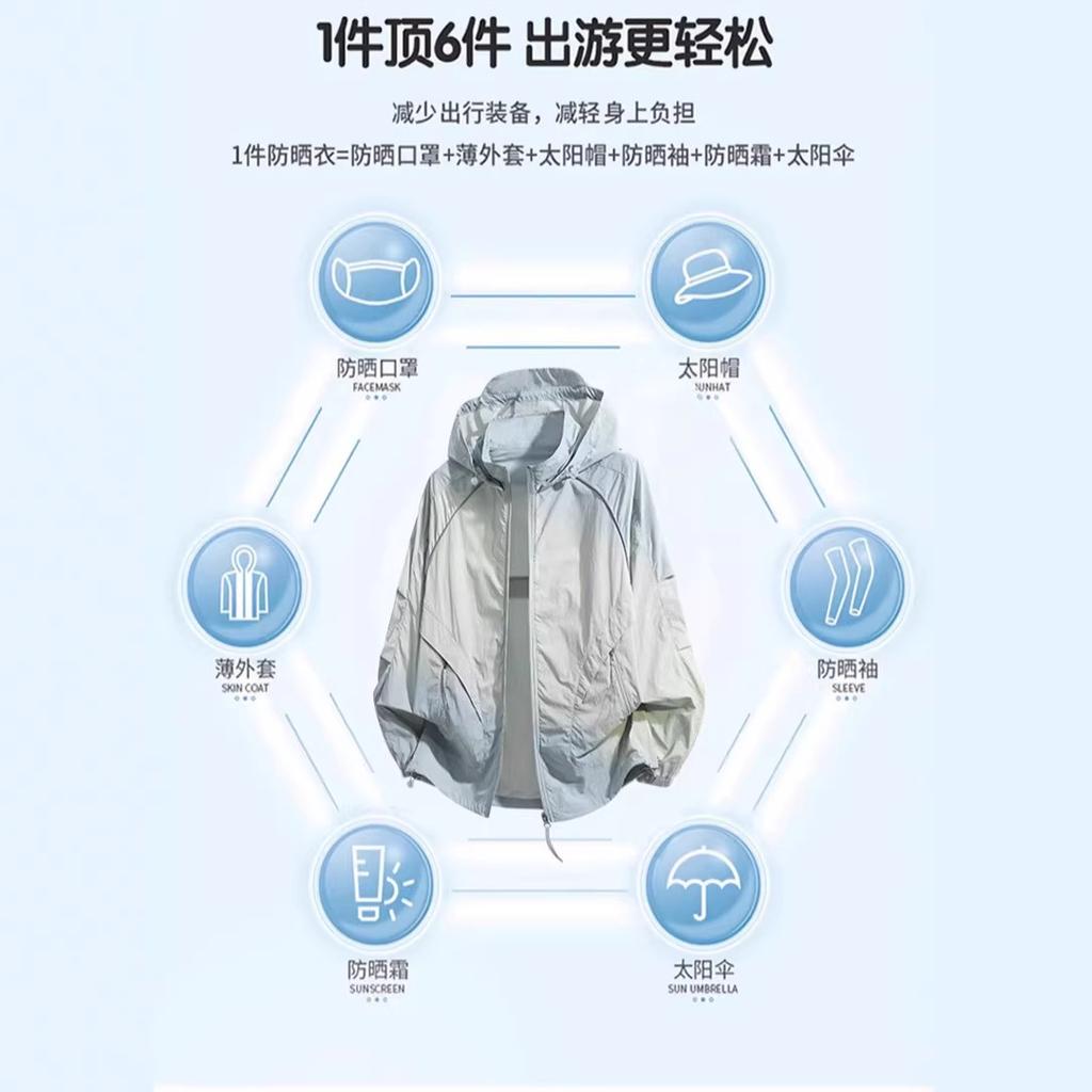 Sunscreen Clothing for Men and Women, Quick-drying and Breathable In Summer, UV-proof Couple's Ice Silk Sunscreen Clothing Jacket