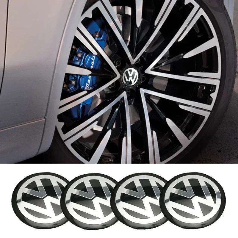 

New Hot 2025 New 4Pcs 56mm Car Wheel Stickers Center Hub Cap Car Emblem Badge Decal For Volkswagen GTI R-Line R Polo T5 Golf