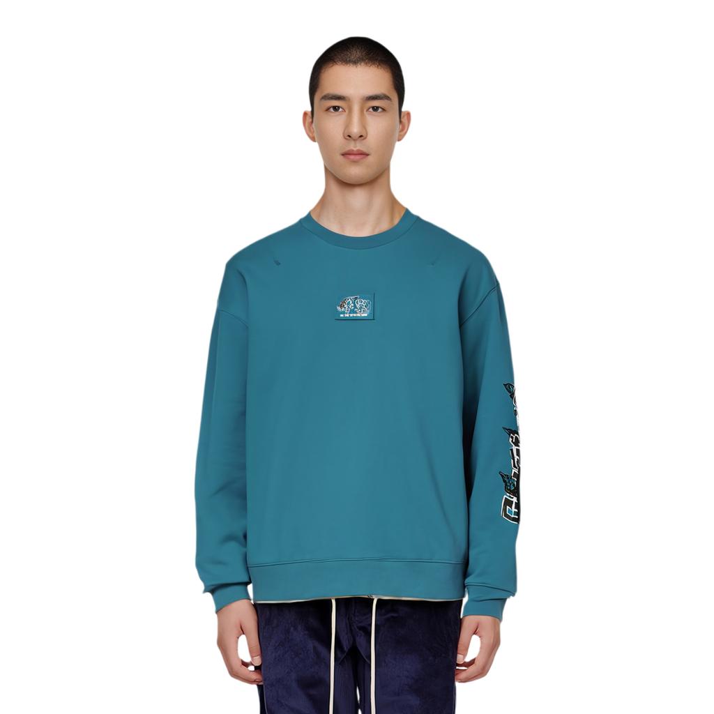 Li Ning Sports Fashion Collection Sweatshirts Men's Blue Crew Neck Moderate Regular AWDR477-2