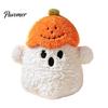 Portable Small Plush Companion Halloween Pumpkin Ghost Pillow, Cute Soft Stuffed Animal Sofa Cushion Orange And White for Living Room, Spooky Huggable