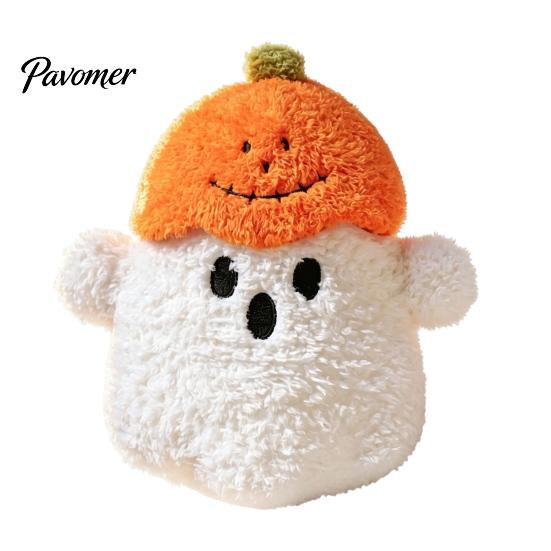 Portable Small Plush Companion Halloween Pumpkin Ghost Pillow, Cute Soft Stuffed Animal Sofa Cushion Orange And White for Living Room, Spooky Huggable
