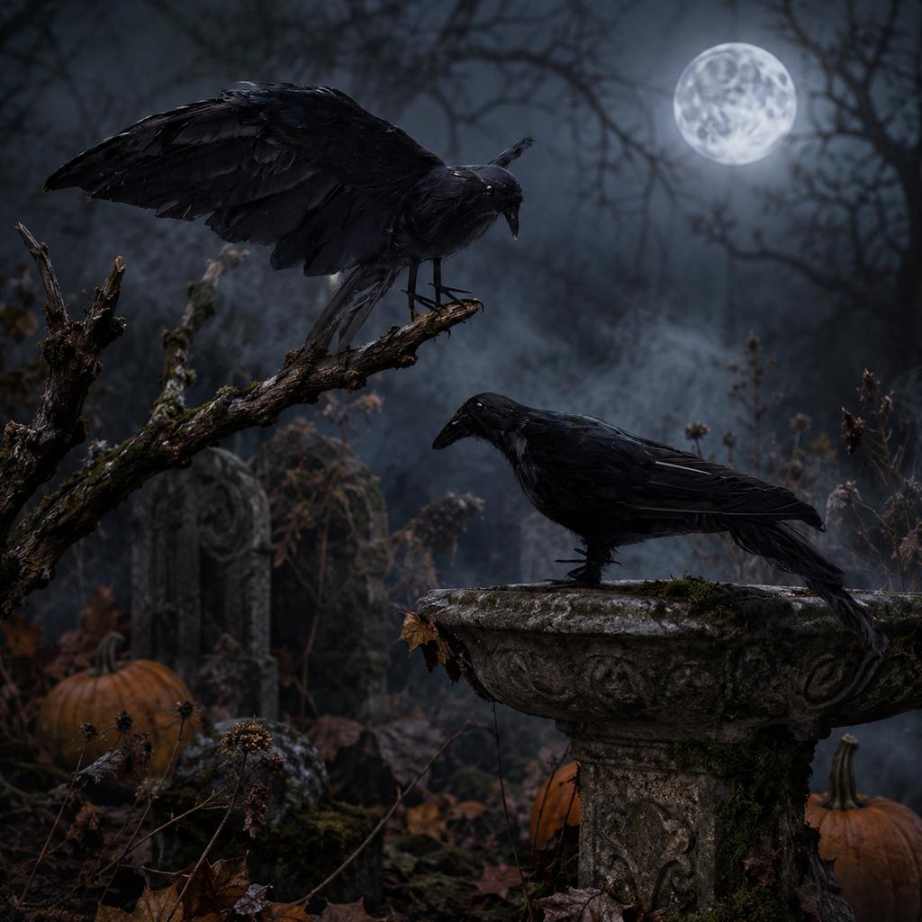 Realistic Crow Tabletop Decoration Halloween Prop Scary Atmosphere Artificial Crow Figurine for Seasonal Indoor Outdoor Display