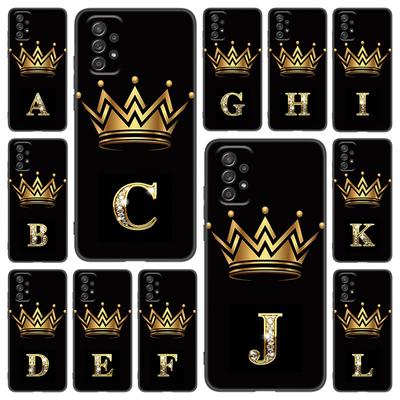 Altın taç harfler telefon kılıfı için Samsung Galaxy A21 A30 A50 A52 S A13 A22 A32 A33 A53 A73 5G A11 A12 A31 A51 A70 A71 A72