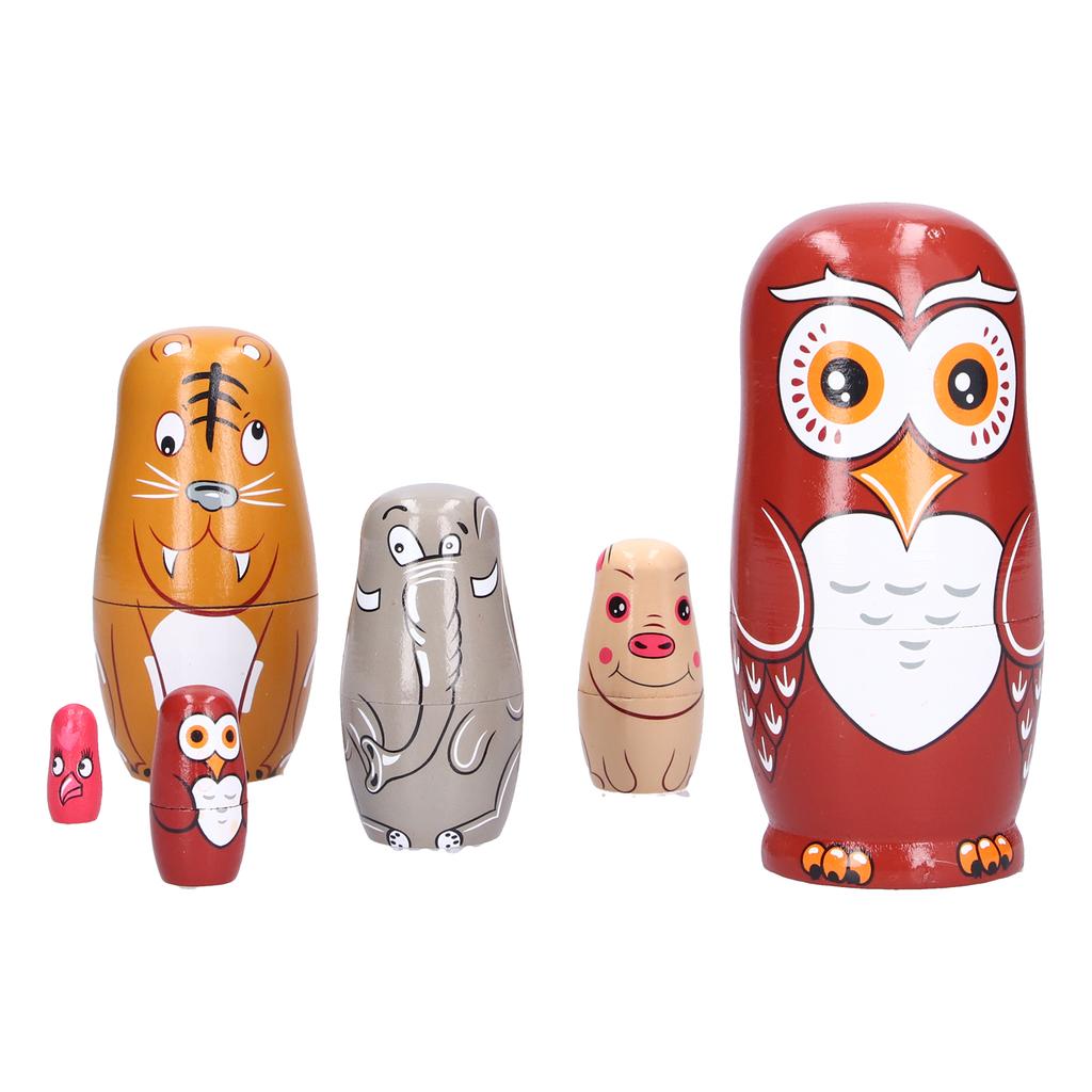 6Pcs Cartoon Russian Nesting Dolls HandMade Ornaments Kids Gifts Toys Home Furnishings