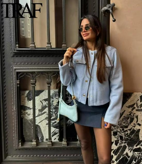 Women's European & American Style Pocket Decor Short Cardigan for Autumn & Spring