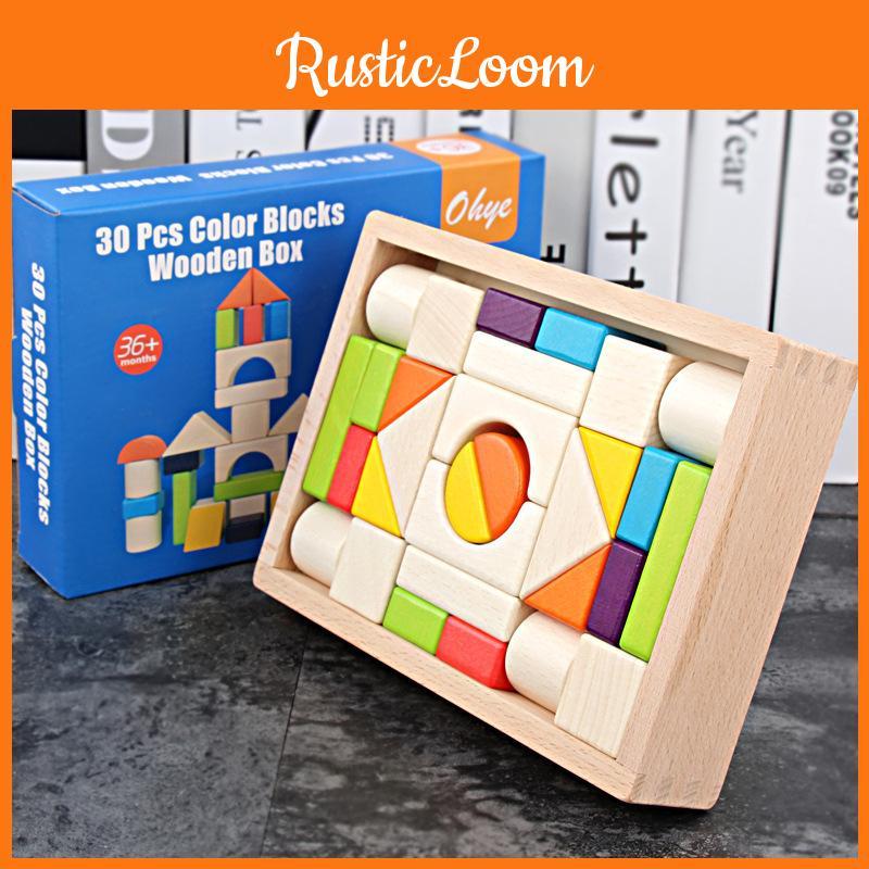 Colorful Box Wooden Large Building Blocks Early Learning Educational Kids Toy
