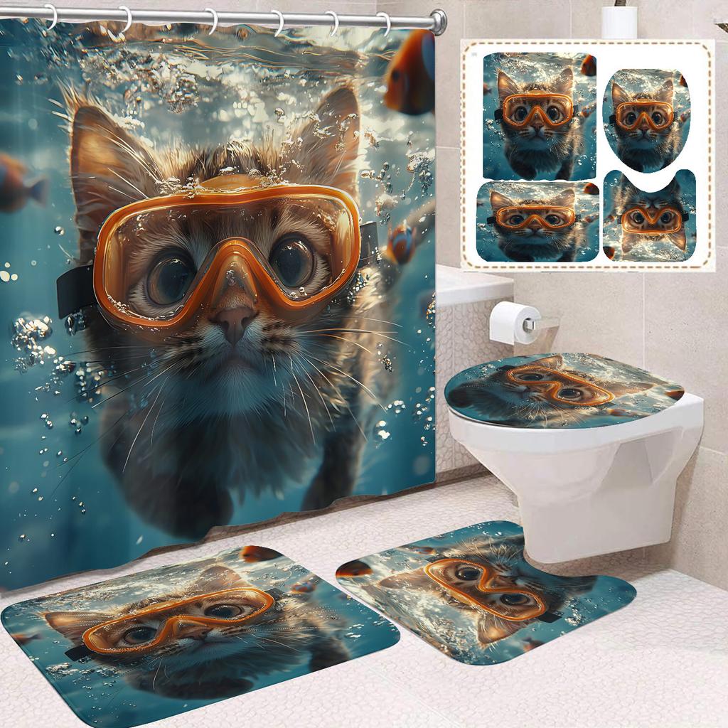 31Style 4Pcs Funny Shower Curtains Bathroom Curtain With Hooks Decor Waterproof Cat Dog 3d Bath 180*180cm Creative Personality Shower Curtain