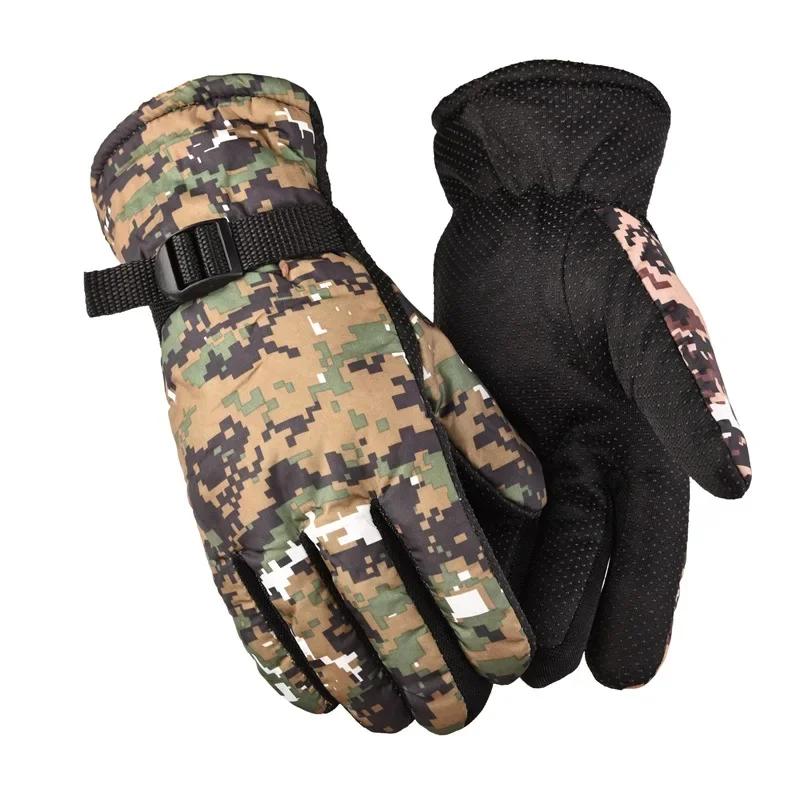 1 Pair Winter Warm Camouflage Fishing Gloves Skiing Running Riding Mittens Windproof Fleece Camo Cycling Full Fingers Mittens