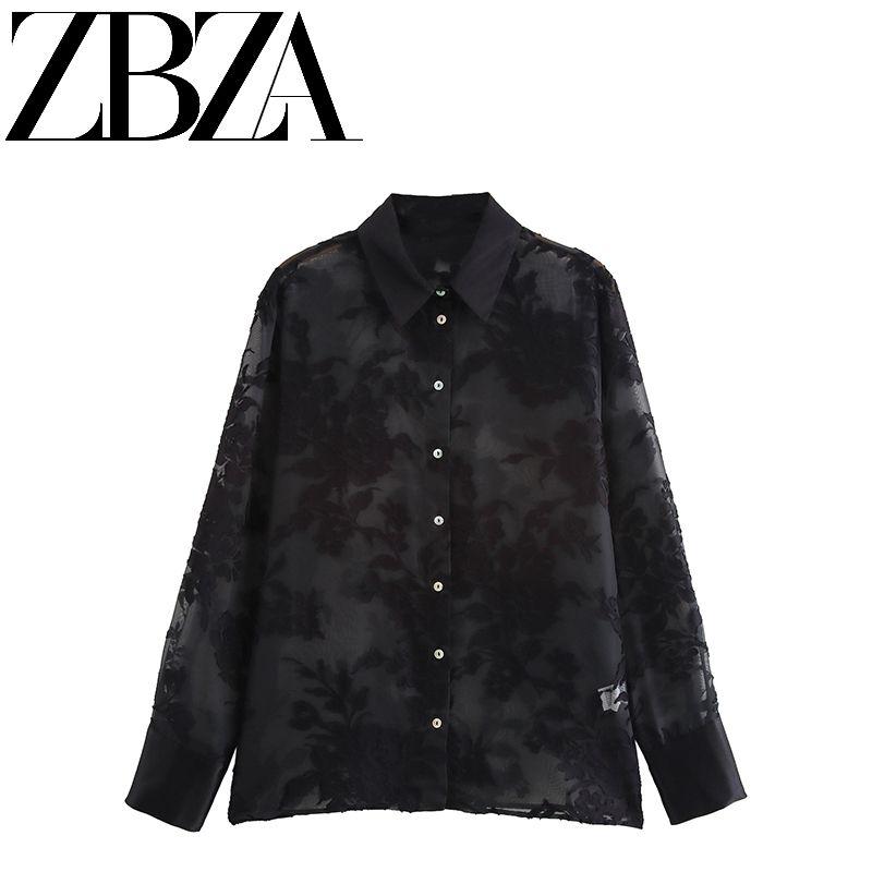 Jnleaog New Fall Women's Clothing European, American and French Style Design Fashionable All-Match Burnt Transparent Shirt 7484156