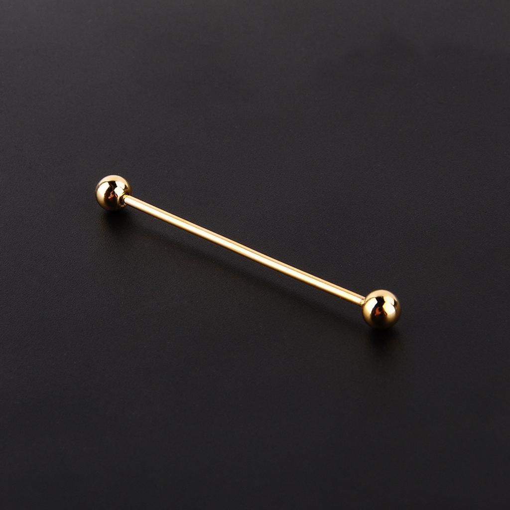 2 Pcs Men Gold Plated Tone Steel Collar Tie Pin Stud Barbell Bar Clip Clasp Brooch 6CM