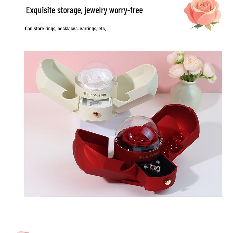 Valentine's Day Rotating Jewelry Gift Box with Necklace & Rose Flower