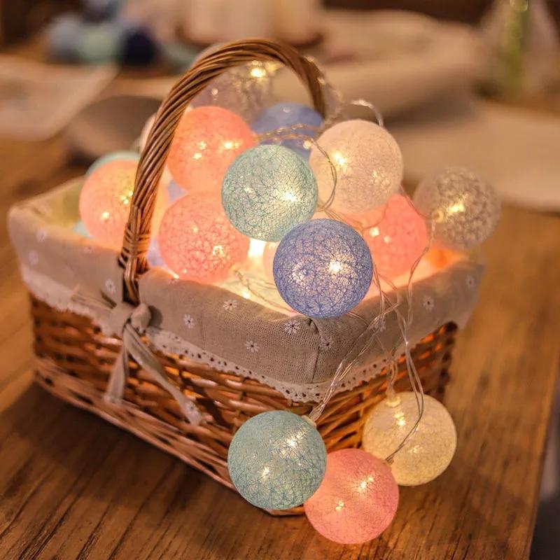 20LED Cotton Balls String Lights Garland Fairy Street Lights Christmas Decorations for Home Outdoor Wedding Garden Patio Lights