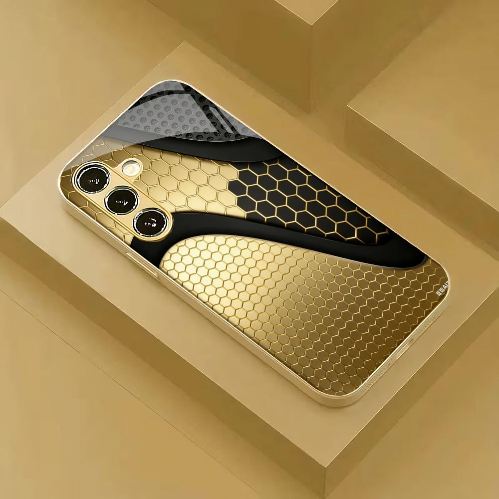 Business Fashion Grid Glass Phone Case Suitable for Samsung Galaxy S26 S25 S24 S23 S22 S20 FE/Ultra/Plus Anti Drop Back Cover