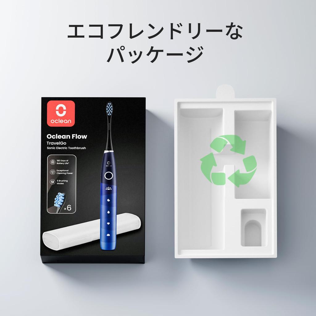 Oclean Flow TravelGo Electric Toothbrush IPX7 Linear USB Fast Charging Flow Set, 180-Day Waterproof, 5-Mode Operation, Sonic, Motor, Type-C
