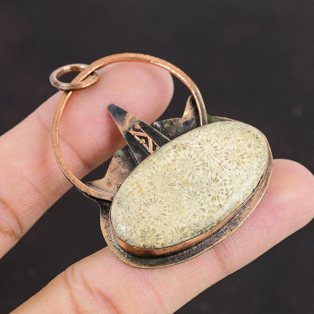 Fossil Coral Pendant Copper Pendant Gemstone Pendant Handmade Jewelry Latest Design Pendant Copper Jewelry Gift For Him Fossil Coral Jewelry