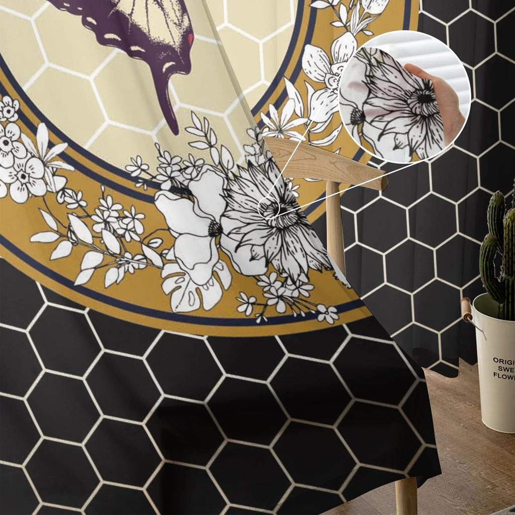 Butterfly Flower Black Retro Tulle Curtains Balcony Room Fashion Printed Sheer Curtain Living Room Window Modern Decor