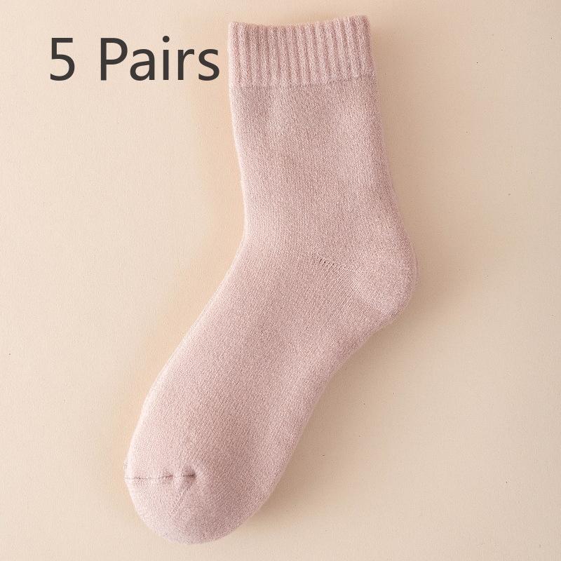 5 Pairs of Female Autumn and Winter New Pure Color Thickened Warm Rabbit Wool Tube Socks
