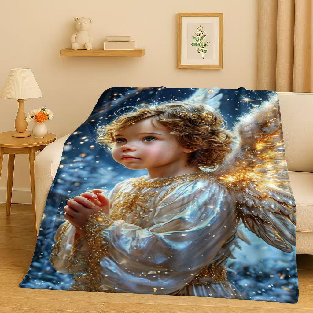3D Luxurious Balote Angel Cupid Cartoon Flannel Blanket,Ultra Soft Warm Plush Throw for Home Bedroom Bed Sofa Cover Office Gift
