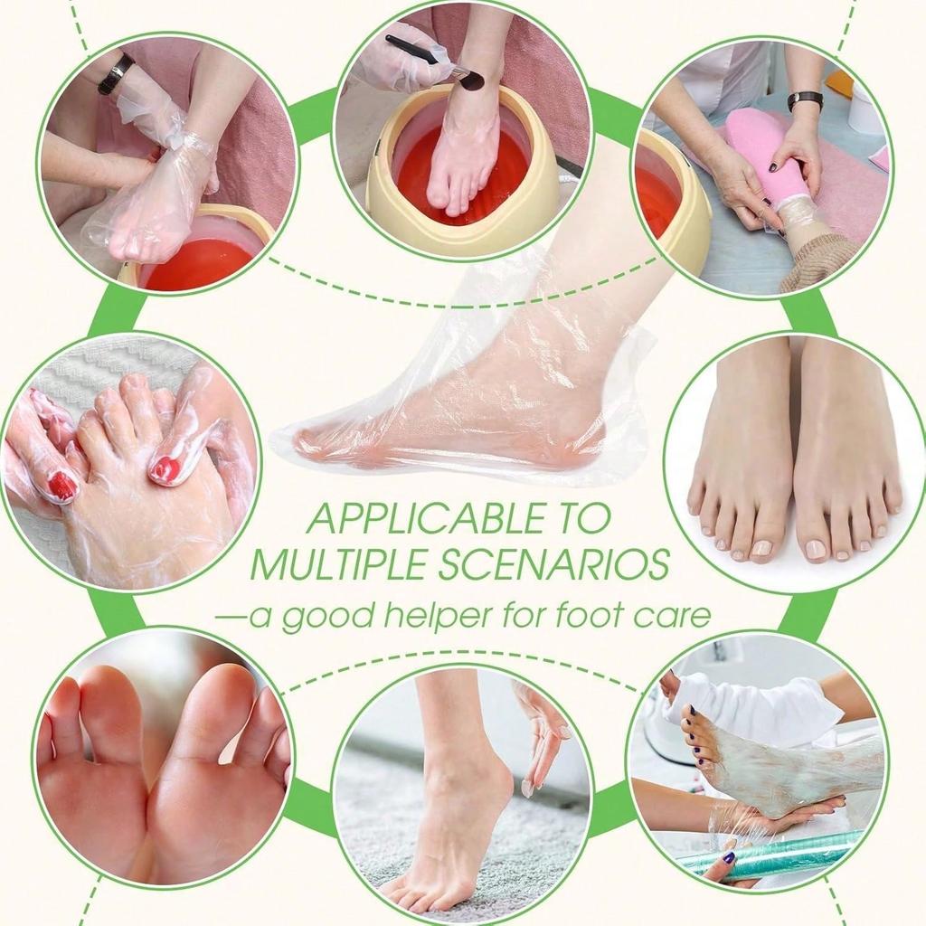 100pcs Disposable Plastic Foot Covers For Feet – Leak-Proof Paraffin Wax Bath Liners, Moisturizing Socks For Pedicure, Spa