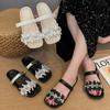 Fashion Luxury Crystal Women Slippers Summer Flats Sandals Woman Shoes Fashion New Walking Soft Slides 2025 Trend Elegant Bow Flip Flops