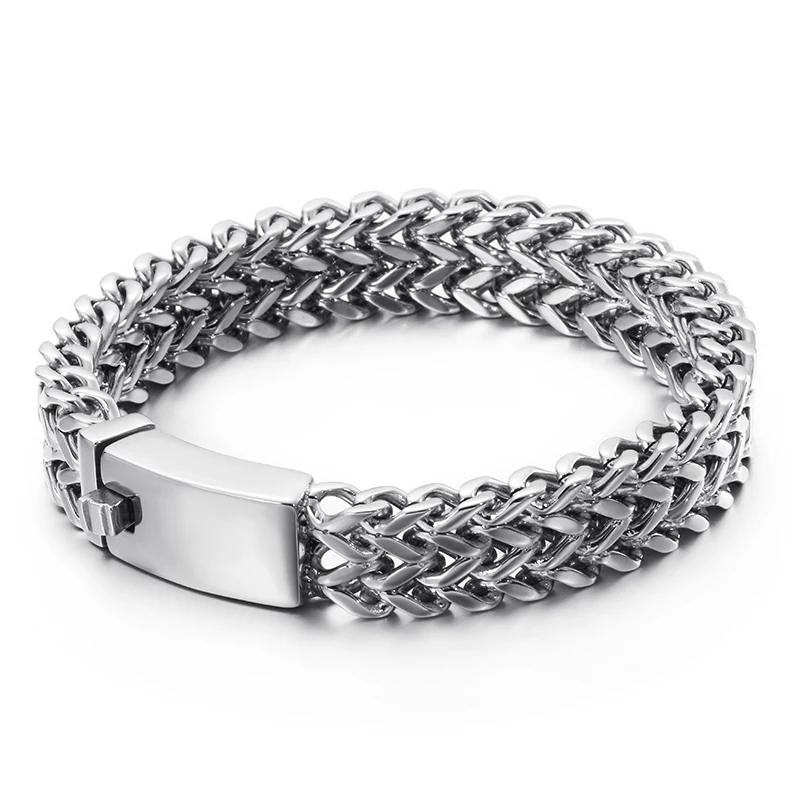 Wide Mesh Chain Bracelet for Men Shiny Rock Cool Boy Wristband Heavy Metal Jewelry Gift