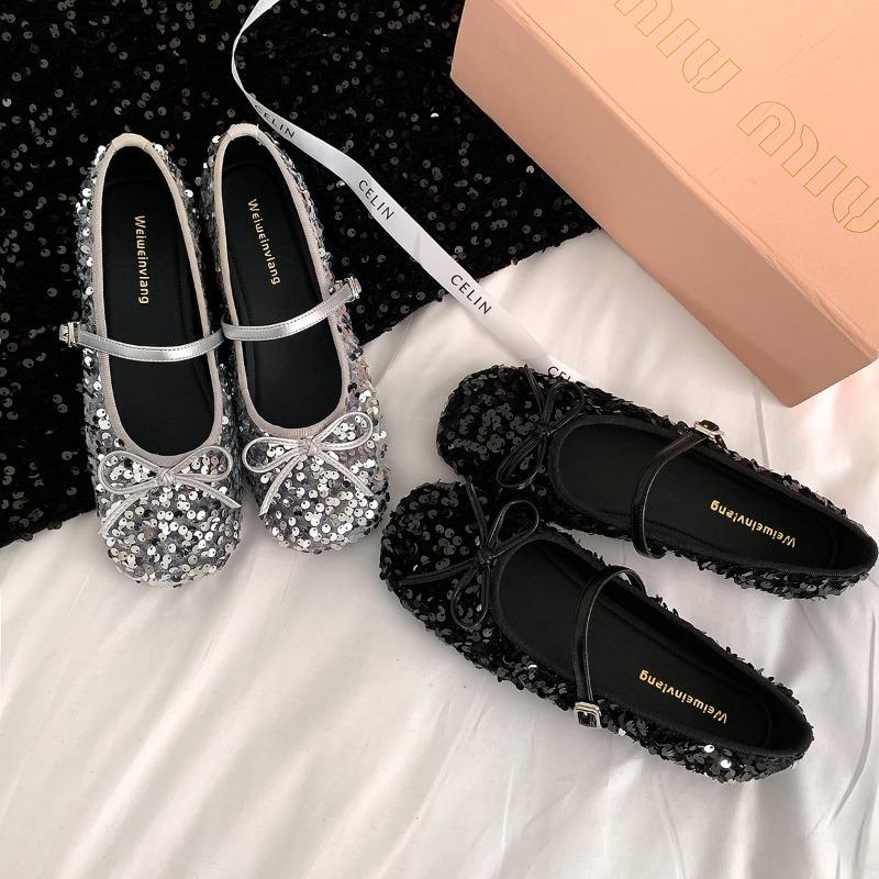 

Туфли на плоской подошве с пайетками для женщин 35 чёрный