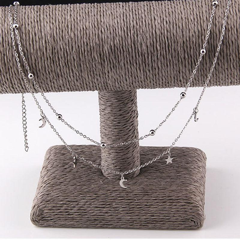 New Kpop Vintage Double Moon Star Necklace Pendant Clavicle Chain Birthday Gift Pendant for Women's Fine Jewelry