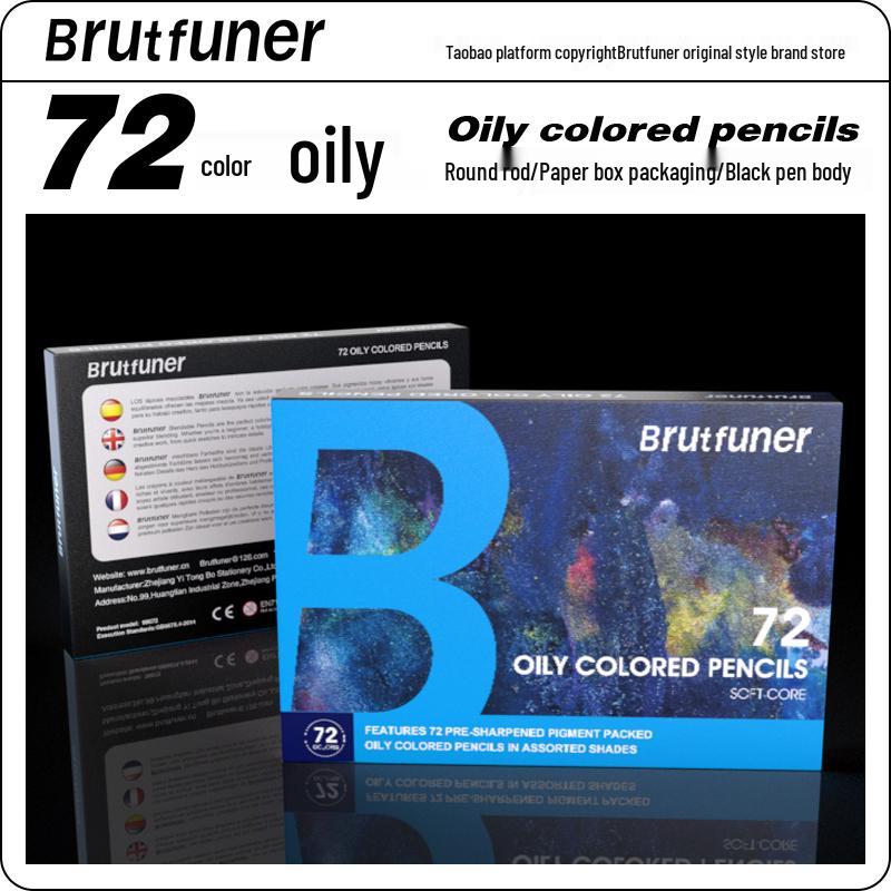 Brutfuner Black Barrel Oil-Based Colored Pencils - Thick Core, Soft, Available In 72, 120, or 180 Colors, In Tin or Paper Box