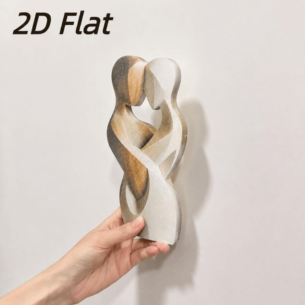 Creativiteit 2e-dimensionaal Plat Beeld Kunstmatig Hout Elegant Koppel Beeld Modern Knuffel Decoratief Beeld Bureau