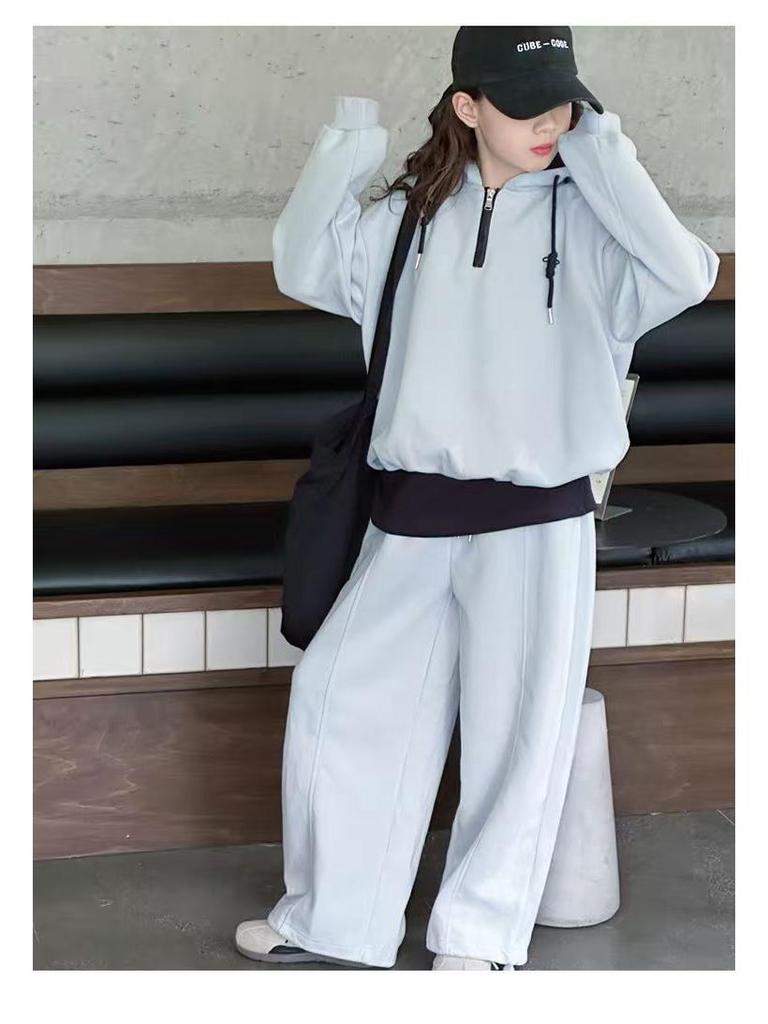 Girls' Korean-Style Hooded Two-Piece Set - Spring/Autumn 2025 Fashion for Big Kids